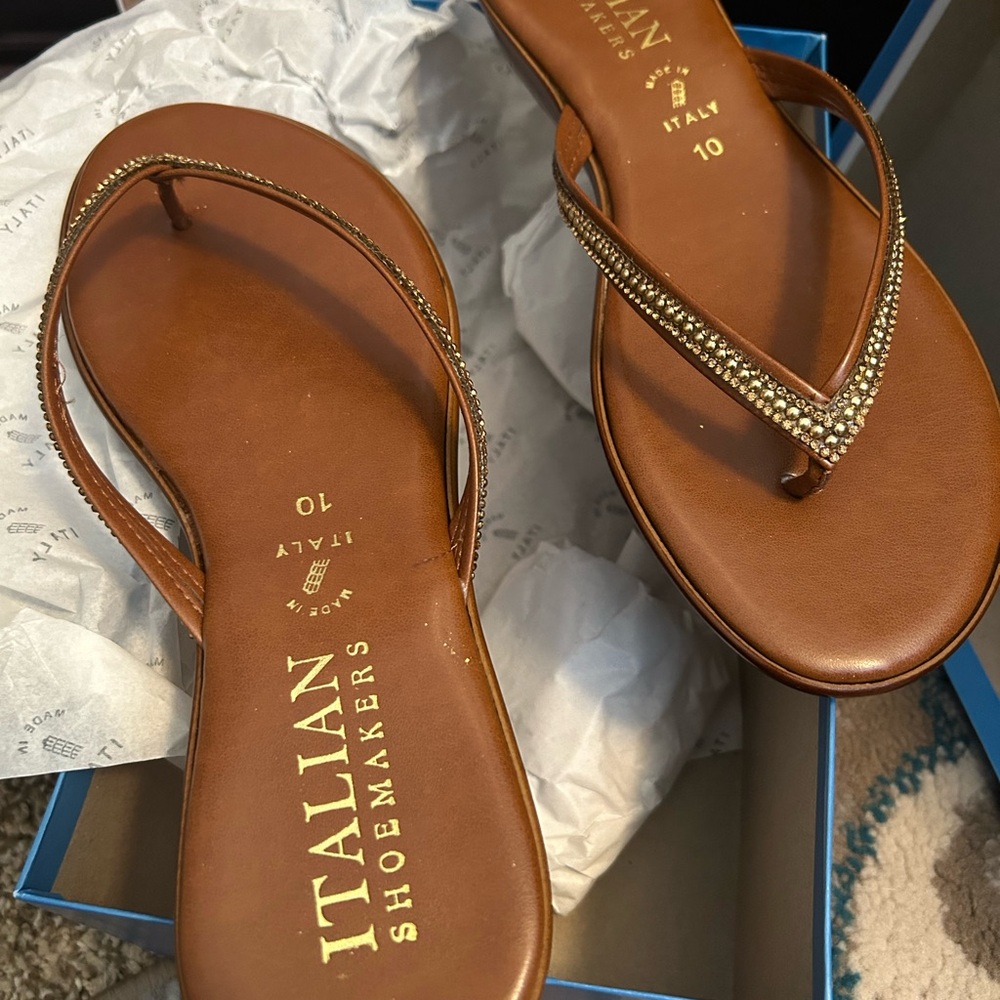 Italian Shoemakers Tan Sandals with Gold Accents